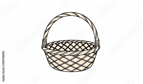 Tableau sur toile Empty wicker basket vector illustration hand drawn flat style decorative storage