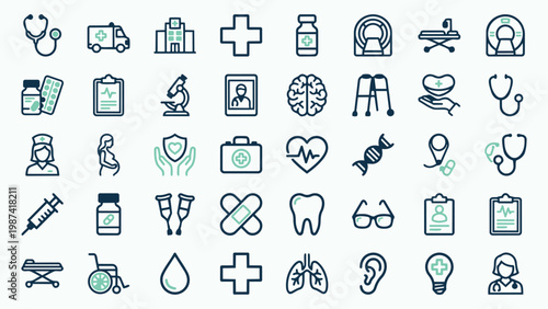 Collection of Medical and Healthcare Line Icons for UI and Infographics