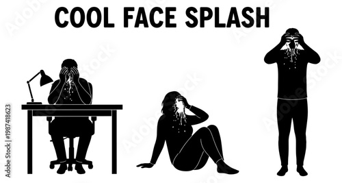 Silhouettes of people splashing water on their faces during different activities