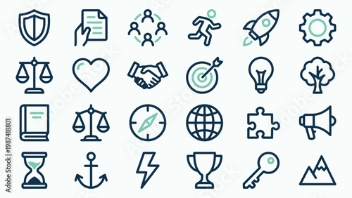 Versatile Business and Achievement Line Icon Collection