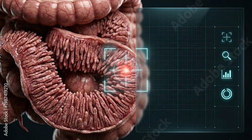 Intestine Digestive Medical Anatomy Macro Close up Internal Organ Biology Health Tissue Human Gastrointestinal Detail Science Structure Mucosa Medical technology Digital Analysis Examination