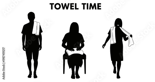 Three silhouettes of people with towels draped around their bodies during a routine