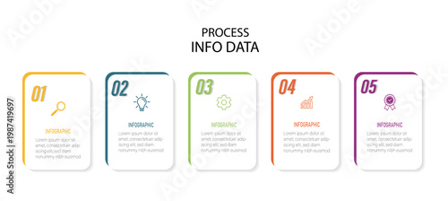 Vector infographic label template with icons. Timeline infographics with 5 steps, options, squares. Vector template. 