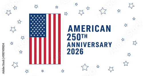 American 250th Anniversary 2026 with flag and stars