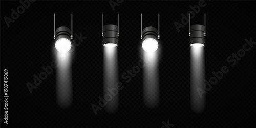 Stage Spotlight Beam Light Effect with Glowing Rays and Concert Theatre Illumination on Transparent Background