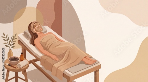Woman relaxing during a massage session in a calm spa setting with soft colors