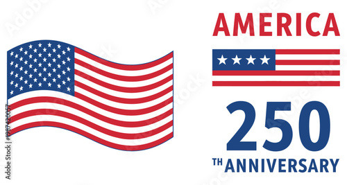 American flag waving with 250th anniversary text graphic