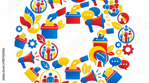 Colorful business communication icons circle.