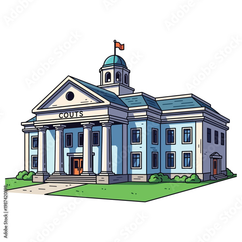 Classic courthouse government building exterior front view isolated white background vector