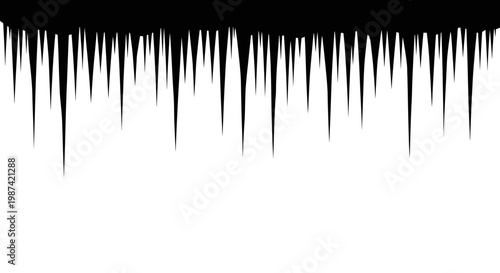 Black icicle like shapes hanging from top against white background abstract design element