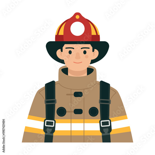 Friendly Firefighter Portrait In Turnout Gear Illustration