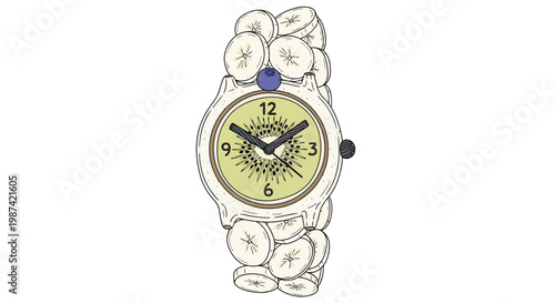 Creative watch design banana and kiwi fruit decorative elements
