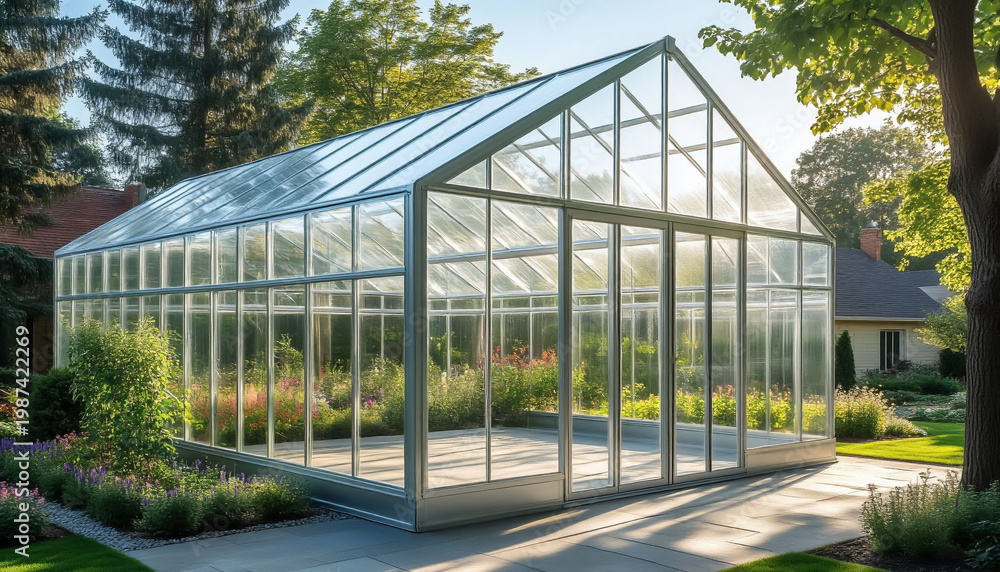 Obraz premium Empty Greenhouse for Garden and Growing Vegetables — Perfect for Horticultural Catalogs, Gardening Blog Headers, and Seed Company Advertisements.