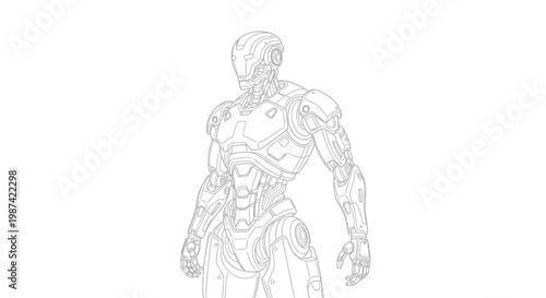 Detailed illustration of a futuristic robot in technical outline style