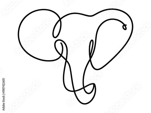 Continuous line drawing of a human female reproductive system including uterus and ovaries in one line art style