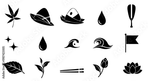 Minimalist Black Dragon Boat Festival Traditional Chinese Vector Icon Set Elements Graphic Design