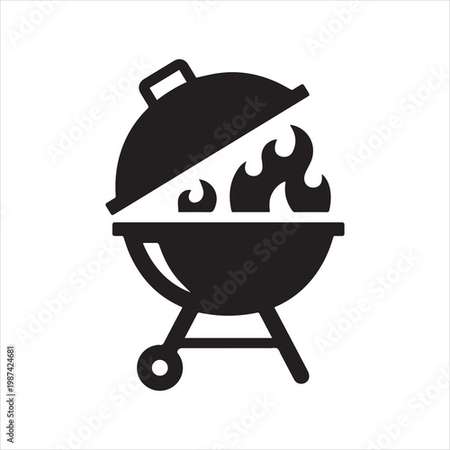 BBQ grill icon set. Barbecue, bar-b-q, spatula, grill fork, picnic, fire - stock vector.