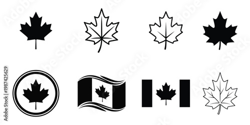 Canada day icons maple leaves canadian flag patriotic symbols for july 1st