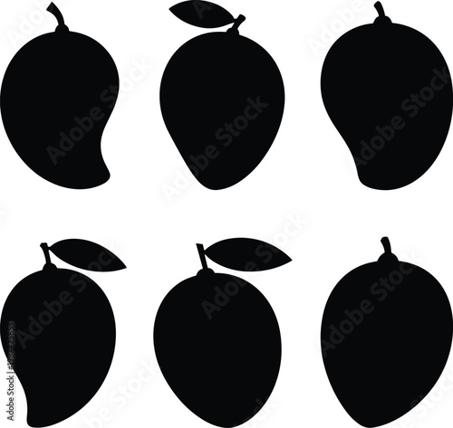 Mango Silhouettes Collection Vector Fruit Icons Isolated on White Background
