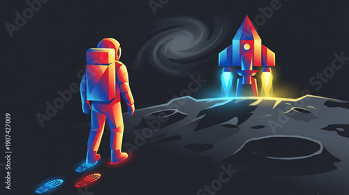 Astronaut standing on the moon surface.