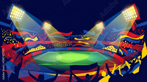 Spectators Cheering in Stadium Seats.