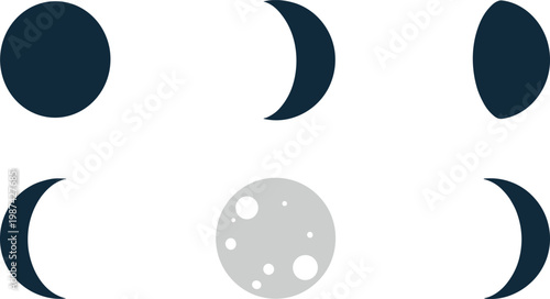 A graphic illustration of the lunar cycle phases on transparent background