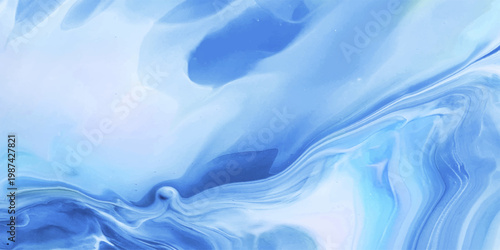Abstract blue and white fluid art background with swirling paint texture and flowing patterns