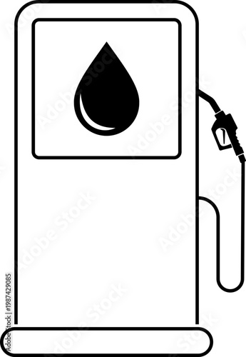 Fuel pump icon petrol gasoline diesel dispenser symbols, refueling station equipment icons, black silhouette and outline line style vector illustration for energy transport
