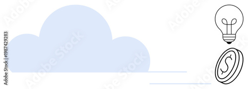 Cloud computing concept. Cloud computing illustrated with a cloud, lightbulb innovation, and coin financial growth. Cloud computing for technology, business, startups, innovation, and data storage