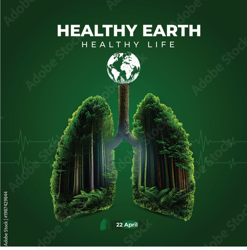 Eco Lungs Forest Concept for Earth Day, Clean Air and Healthy Environment Illustration