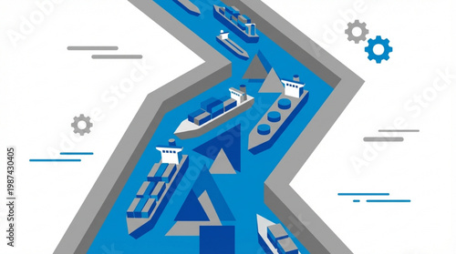 Large cargo ships in shipping lanes.
