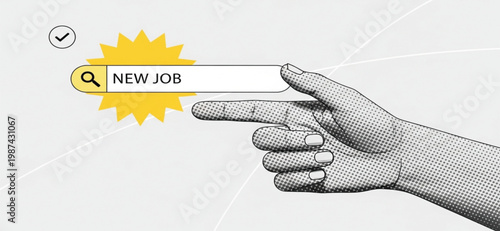 New Job Search Concept with Human Hand Holding Search Bar Recruitment Career Opportunity Vector Illustration Design