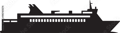 Large passenger ferry boat silhouette on white background