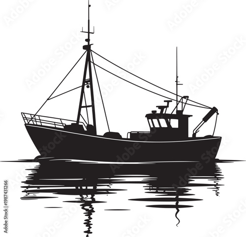 silhouette of a fishing boat on calm water