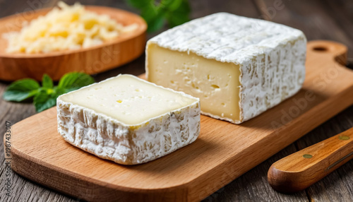 Soft Cheese on Wooden Board Creamy Artisan Dairy Product Rustic Presentation