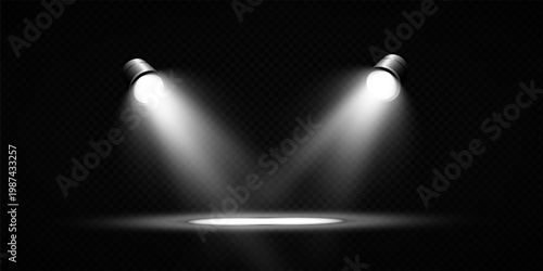Stage Spotlight Beam Light Effect with Glowing Rays and Concert Theatre Illumination on Transparent Background