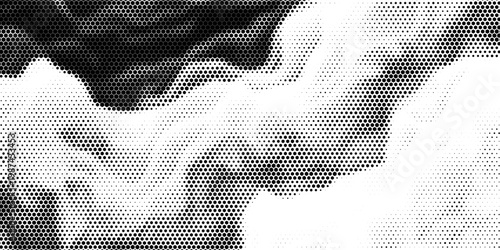 Repeated hexagons with gradient fading effect. Black vanishing honeycomb shapes on white background. Simple geometric print with hexagonal dots. Perforated structure. Vector graphic illustration.