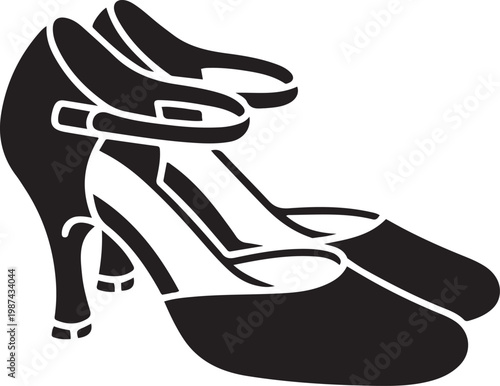 Black and white of two high-heeled shoes with ankle straps heels fashion footwear