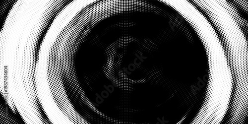 Black radial halftone circles. Dotted sound wave rings. Stippled epicenter, target, radar icon concept. Ripple concentric signal vibration element. Vector round dashed and dotted