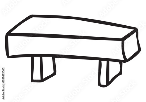 Hand drawn vector illustration of a simple garden bench. The bench is rectangular with two sturdy legs, designed in a minimalist style.