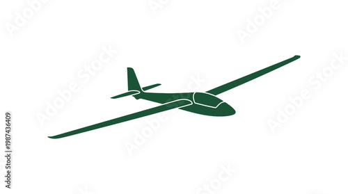Graphic Illustration of a Green Glider Sailplane Soaring in Flight Isolated on White Background.