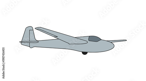 Illustration of a simple grey glider aircraft viewed from the side.
