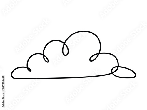 Simple minimalist line art illustration of a single puffy cloud in a whimsical freehand drawing style  symbolizing weather forecast  meteorological phenomenon