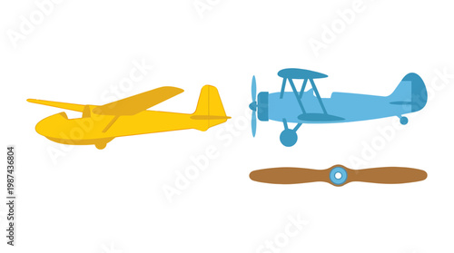 Set of vintage aircraft and airplane propeller icons.