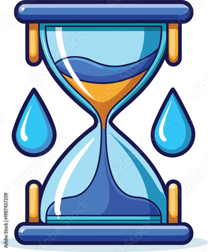 Hourglass with Water Droplets and Blue Sand for Water Conservation Strategies Isolated on Transparent Background and Eco-Conscious Environmental Awareness Content