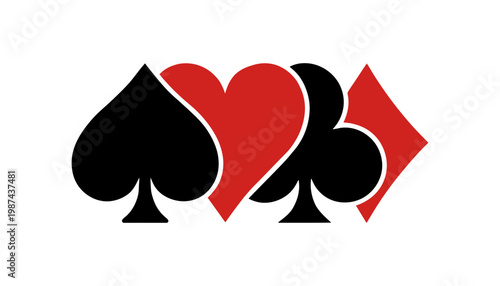A set of four playing card suit icons in black and red