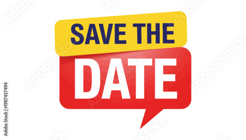 Save the date announcement with colorful speech bubbles