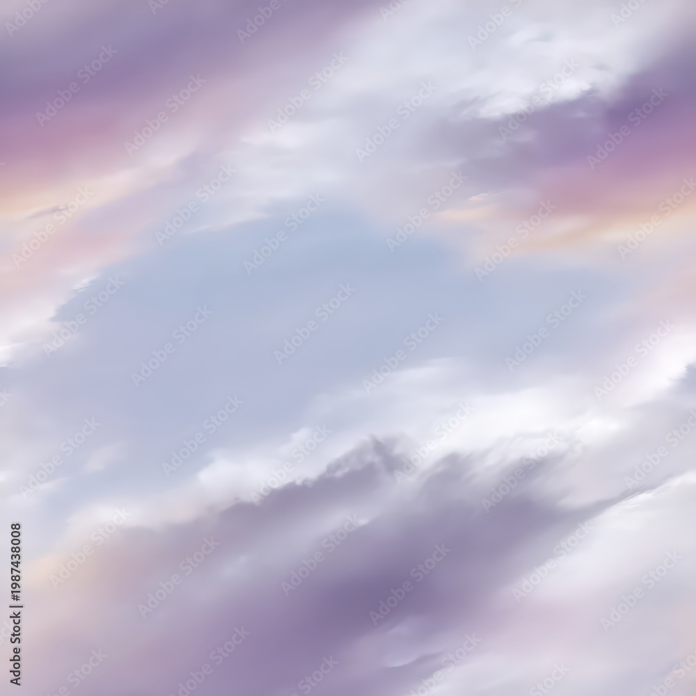 Obraz premium Pastel clouds fill the sky with soft colors of pink, blue, and purple, creating a dreamy backdrop for various design projects SEAMLESS PATTERN