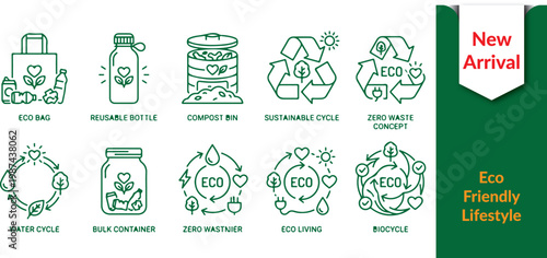 Zero Waste Flat Icons – Eco Friendly Lifestyle