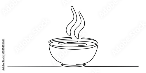 Minimalist One-Line Drawing of a Hot Bowl of Soup